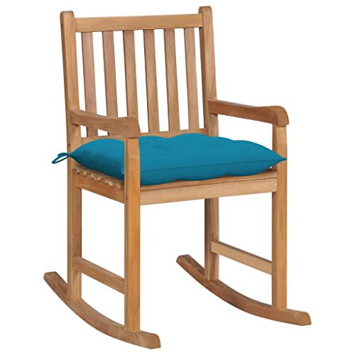 NusGear Rocking Chair with Light Blue Cushion Solid Teak Wood-20307