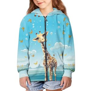 disnimo giraffe hoodies for girls size 8-10 kids zip up hoodie sweatshirt teen girls lightweight fall jacket casual long sleeve pullover top