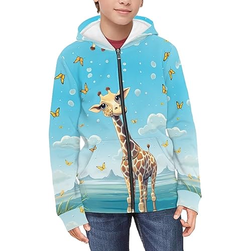 DISNIMO Giraffe Hoodies for Girls Size 8-10 Kids Zip Up Hoodie Sweatshirt Teen Girls Lightweight Fall Jacket Casual Long Sleeve Pullover Top