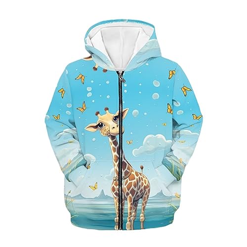 DISNIMO Giraffe Hoodies for Girls Size 8-10 Kids Zip Up Hoodie Sweatshirt Teen Girls Lightweight Fall Jacket Casual Long Sleeve Pullover Top