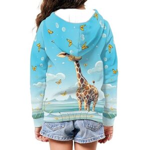 DISNIMO Giraffe Hoodies for Girls Size 8-10 Kids Zip Up Hoodie Sweatshirt Teen Girls Lightweight Fall Jacket Casual Long Sleeve Pullover Top