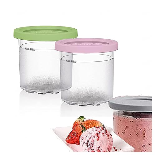 EVANEM 2/4/6PCS Creami Pints, for Ninja Creami Accessories,16 OZ Creami Containers Dishwasher Safe,Leak Proof for NC301 NC300 NC299AM Series Ice Cream Maker,Pink+Green-2PCS