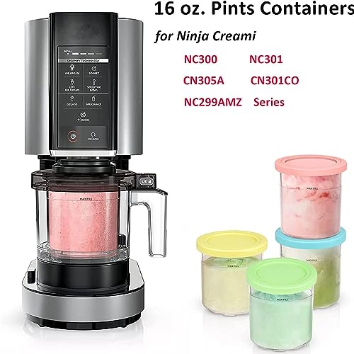 EVANEM 2/4/6PCS Creami Pints, for Ninja Creami Accessories,16 OZ Creami Containers Dishwasher Safe,Leak Proof for NC301 NC300 NC299AM Series Ice Cream Maker,Pink+Green-2PCS