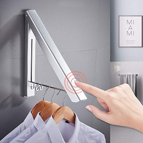 Clothes Drying Rack, 80cm Rod Wall Mounted Dual Bracket Space Aluminum Retractable Folding Drying Rack for Home(silver)