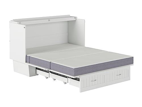 AFI, Sydney Modern Coastal Queen Solid Wood Murphy Bed Chest with Mattress in White