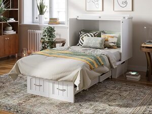 afi, sydney twin wood murphy bed chest with storage and charging station, white