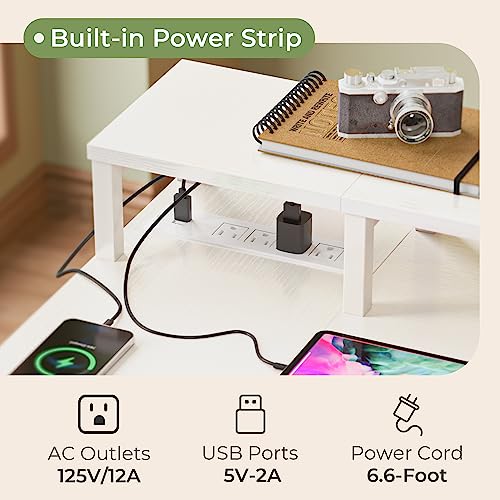 SUPERJARE L Shaped Gaming Desk with LED Lights & Power Outlets, Reversible Computer Desk and Nightstands Set of 2 with Charging Station & LED Light Strips, White