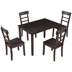 5 piece kitchen dining table set 1 wooden table + 4 chairs set for restaurant espresso