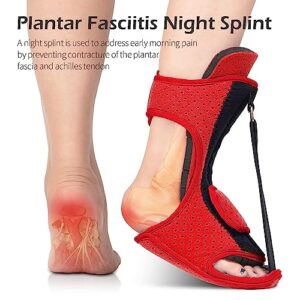 Runkelai Plantar Fasciitis Night Splint: 2 Packs Upgraded Plantar Fasciitis Brace with Support Plate for Plantar Fasciitis Relief Achilles Tendonitis Relief Foot Drop Heel Arch Pain Support for Women Black-Red