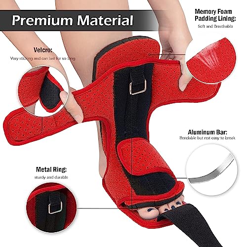 Runkelai Plantar Fasciitis Night Splint: 2 Packs Upgraded Plantar Fasciitis Brace with Support Plate for Plantar Fasciitis Relief Achilles Tendonitis Relief Foot Drop Heel Arch Pain Support for Women Black-Red