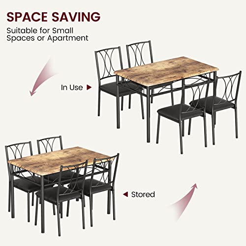 Fancihabor Kitchen Table and Chairs for 4, Dining Table Set for 4, Rectangular Dining Room Table Set with 4 Upholstered Chairs, 5 Piece Kitchen Table Set for Small Space, Apartment, Rustic Brown