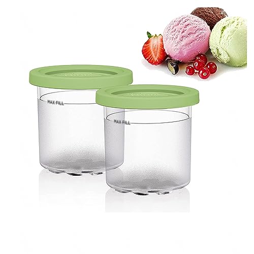 EVANEM 2/4/6PCS Creami Deluxe Pints, for Creami Ninja,16 OZ Ice Cream Containers Airtight and Leaf-Proof Compatible NC301 NC300 NC299AMZ Series Ice Cream Maker,Green-2PCS