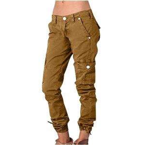 khaki cargo pants for women 2023 ofertas de cargo jogger pants tactical streetwear casual pants belted stretchy pants with pocket y2k fashion pants brown m