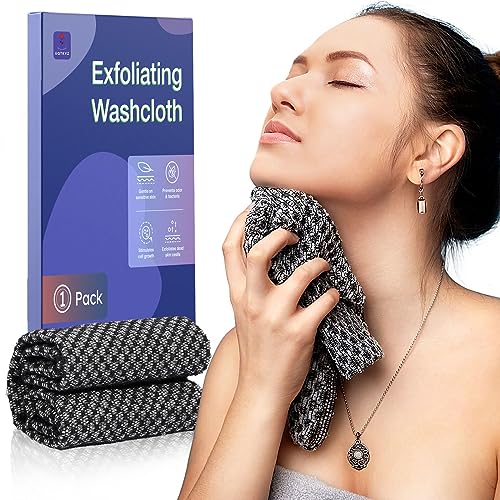 Exfoliating Washcloth Face & Body Scrub Towel Premium Japanese Scrub Wash Cloth Deep Cleanse for Body Face Exfoliating Body Scrubber with 2 Sides for Scrubbing (black)