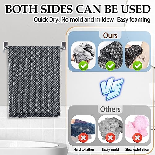 Exfoliating Washcloth Face & Body Scrub Towel Premium Japanese Scrub Wash Cloth Deep Cleanse for Body Face Exfoliating Body Scrubber with 2 Sides for Scrubbing (black)