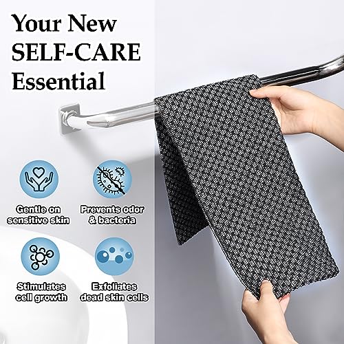 Exfoliating Washcloth Face & Body Scrub Towel Premium Japanese Scrub Wash Cloth Deep Cleanse for Body Face Exfoliating Body Scrubber with 2 Sides for Scrubbing (black)