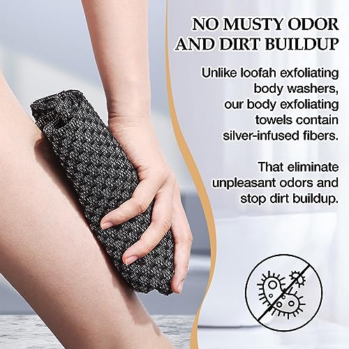 Exfoliating Washcloth Face & Body Scrub Towel Premium Japanese Scrub Wash Cloth Deep Cleanse for Body Face Exfoliating Body Scrubber with 2 Sides for Scrubbing (black)