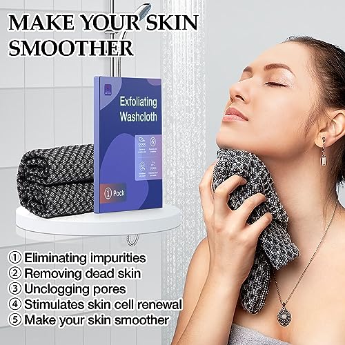 Exfoliating Washcloth Face & Body Scrub Towel Premium Japanese Scrub Wash Cloth Deep Cleanse for Body Face Exfoliating Body Scrubber with 2 Sides for Scrubbing (black)