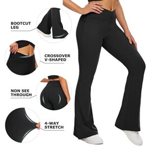 ZOOSIXX Black Flare Yoga Pants for Women, Crossover Buttery Soft Bootcut Leggings