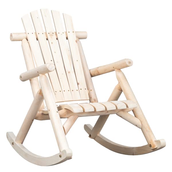 INXXCOROO Rustic Fir Wood 65x95x96cm Outdoor Patio Courtyard Rocking Chair with Log Finish for Backyard and Front Porch