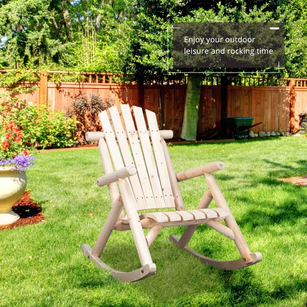 INXXCOROO Rustic Fir Wood 65x95x96cm Outdoor Patio Courtyard Rocking Chair with Log Finish for Backyard and Front Porch