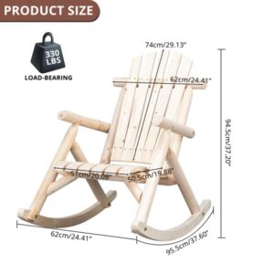 INXXCOROO Rustic Fir Wood 65x95x96cm Outdoor Patio Courtyard Rocking Chair with Log Finish for Backyard and Front Porch