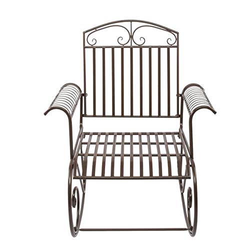 INXXCOROO Outdoor Wrought Iron Bent Arm Single Rocking Chair, Dark Brown