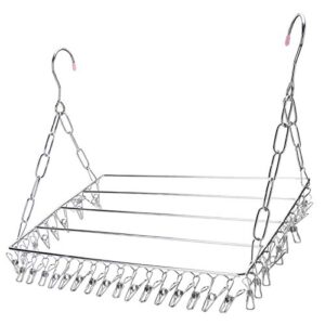 kjaoyu stainless steel sock drying rack with 36 clips,clothes drying rack - stainless steel socks shoes hanger organizer with 36 clips for balcony