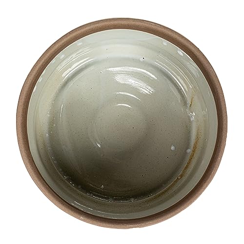 Bloomingville 6.75 Round Stoneware Lid and Pine Wood and Jute Handle in Reactive Glaze, Beige Canister