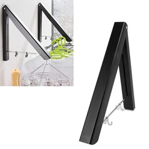 Folding Clothes Drying Rack, Retractable Clothes Hanger Rack Reinforced Aluminium Easy Installation Wall Mounted with Removable Hooks for Tile (Black)