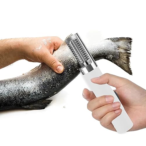 Bothyi Electric Fish Scaler Cleaner Durable Metal Seafood Tools Easy Grip Without Fuss or Mess Fish Cleaning Tools Fish Skinner for Home Cooks Chef, White