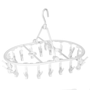 hanging drying rack, folding laundry rack, plastic laundry clips with 18 clips and drip dryer for socks, underwear, towels, bras, scarves and baby clothes with foldable clips.