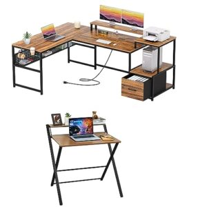 greenforest folding desk no assembly required and l shaped desk with drawers, 69 inch corner compuer desk