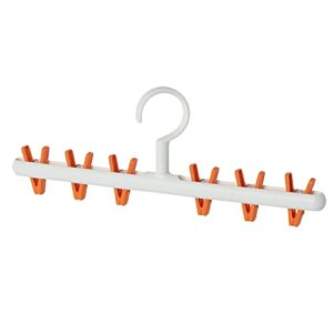 treetdobv clothes hanger with 6clips clothes drying racks windproof plastic sock clips drying rack,prevent tangle 360 degree rotatable multifunctional laundry hanger for home(white and orange)