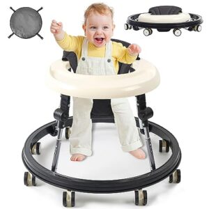 napei foldable baby walker with wheels, baby walker & activity center for boys girls 6-18 months, enlarged chassis baby walker and bouncer combo, seat & height adjustable toddler walker, anti-rollover