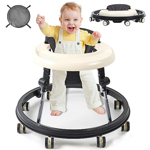 Napei Foldable Baby Walker with Wheels, Baby Walker & Activity Center for Boys Girls 6-18 Months, Enlarged Chassis Baby Walker and Bouncer Combo, Seat & Height Adjustable Toddler Walker, Anti-Rollover