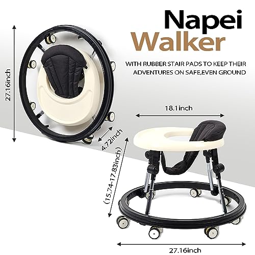 Napei Foldable Baby Walker with Wheels, Baby Walker & Activity Center for Boys Girls 6-18 Months, Enlarged Chassis Baby Walker and Bouncer Combo, Seat & Height Adjustable Toddler Walker, Anti-Rollover