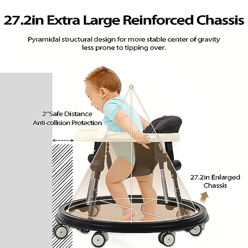 Napei Foldable Baby Walker with Wheels, Baby Walker & Activity Center for Boys Girls 6-18 Months, Enlarged Chassis Baby Walker and Bouncer Combo, Seat & Height Adjustable Toddler Walker, Anti-Rollover