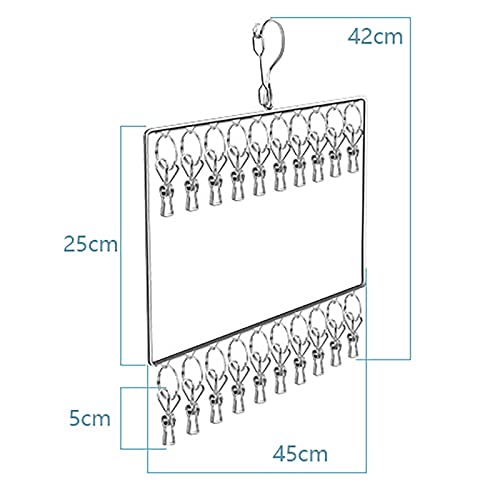 Sock Drying Rack,Clothes Drying Rack with 20/30 Stainless Steel Windproof Hook Clip, Suitable for Towel Scarf Briefs Gloves Tie Hat Socks(Square 3 Tier Sock Rack 30 Clips)