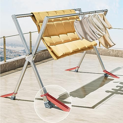 HJXGQJM Stainless Steel Laundry Drying Rack, Retractable Drying Rack,Foldable Portable Space Saving Clothes Drying Rack, for Laundry, Bathroom, Balcony, Windproof Feet for Stable Load Bearing