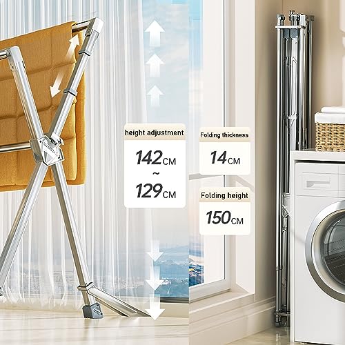 HJXGQJM Stainless Steel Laundry Drying Rack, Retractable Drying Rack,Foldable Portable Space Saving Clothes Drying Rack, for Laundry, Bathroom, Balcony, Windproof Feet for Stable Load Bearing