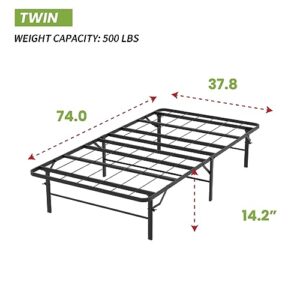 PayLessHere Metal Bed Frame Foldable Metal Platform Mattress Foundation with Support Up to 1000lbs Steel Slats Support Noise Free Heavy Duty Bed Frame Easy Assembly,Twin
