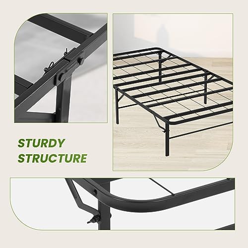 PayLessHere Metal Bed Frame Foldable Metal Platform Mattress Foundation with Support Up to 1000lbs Steel Slats Support Noise Free Heavy Duty Bed Frame Easy Assembly,Twin