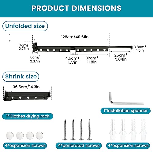 AEVXKHI Retractable Clothes Drying Rack Wall Mounted Clothes Hanger Rack Space Saver Wall Laundry Drying Rack Rustproof Collapsible Clothes Rack for Balcony Patio (2-fold)