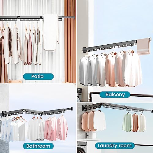 AEVXKHI Retractable Clothes Drying Rack Wall Mounted Clothes Hanger Rack Space Saver Wall Laundry Drying Rack Rustproof Collapsible Clothes Rack for Balcony Patio (2-fold)