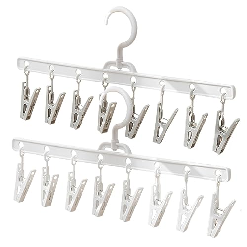 Laundry Hanger with Clips | Clothes Drying Rack, Children's Closet Clothes Hangers,8 Clips, Childrens Hangers for Laundry Room, Wardrobe, Clothesline, Window, Bathroom