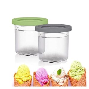 2/4/6pcs creami pints and lids , for creami ninja ice cream containers ,16 oz ice cream pints cup dishwasher safe,leak proof compatible with nc299amz,nc300s series ice cream makers ,gray+green-2pcs