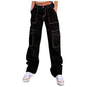 jeans for women high waisted cargo pants women teen girl gifts trendy stuff fashion casual loose wide leg pants hippie clothes lounge baggy jogger pants multiple pockets y2k(4a-black,medium)