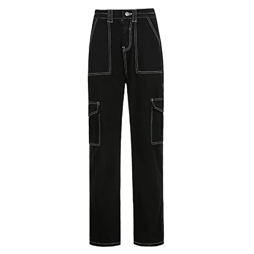 Jeans for Women High Waisted Cargo Pants Women Teen Girl Gifts Trendy Stuff Fashion Casual Loose Wide Leg Pants Hippie Clothes Lounge Baggy Jogger Pants Multiple Pockets Y2k(4A-Black,Medium)