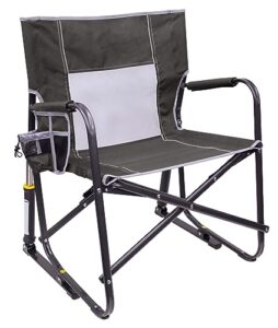 taktop outdoor freestyle rocker xl folding rocking camping chair with carry bag and cup holder for patio, garden, lawn, supports up to 300 lbs, gray
